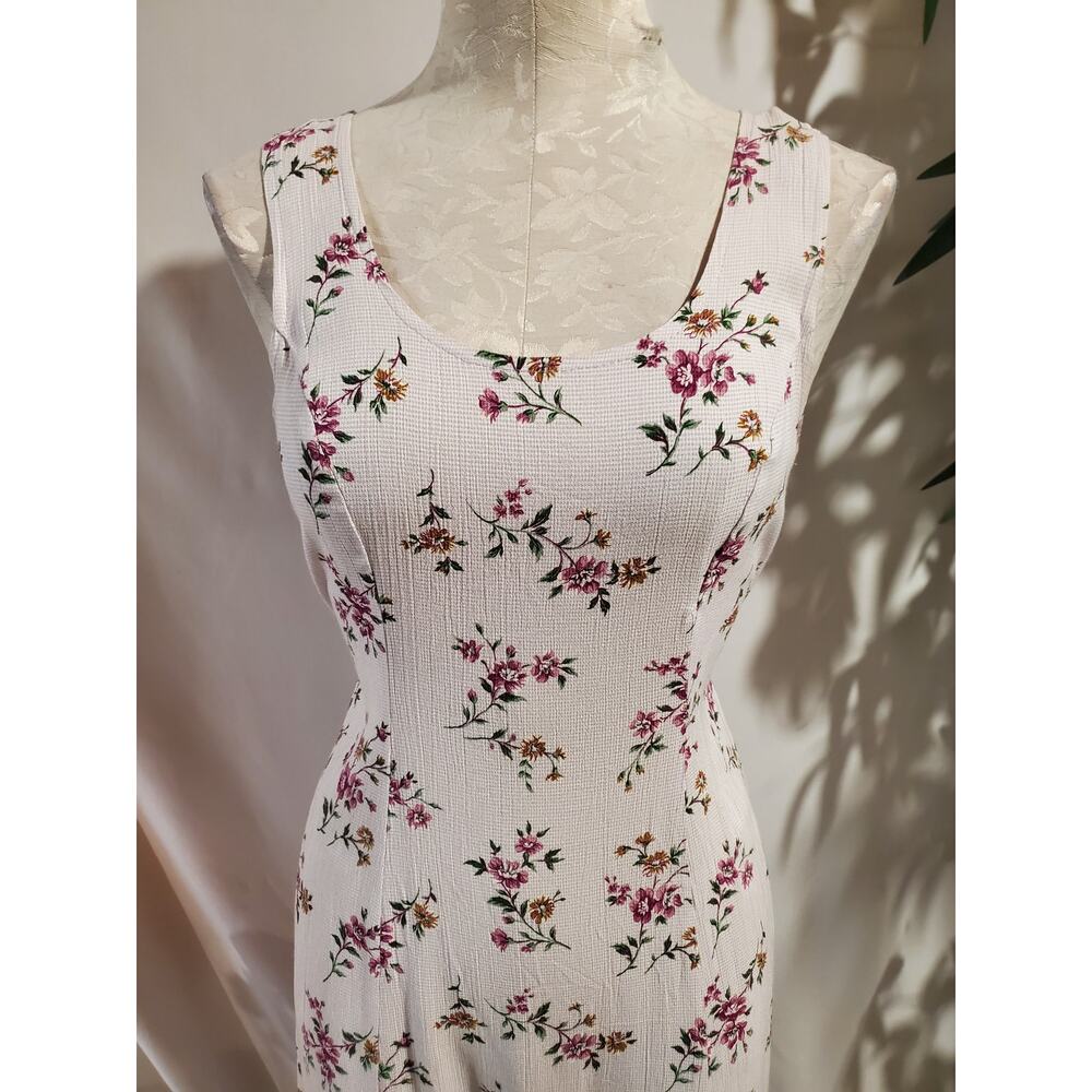 Vtg 90s Floral Micro Gingham Check Cottagecore Tieback Midi Dress Size 8 Fairy - Picture 5 of 9